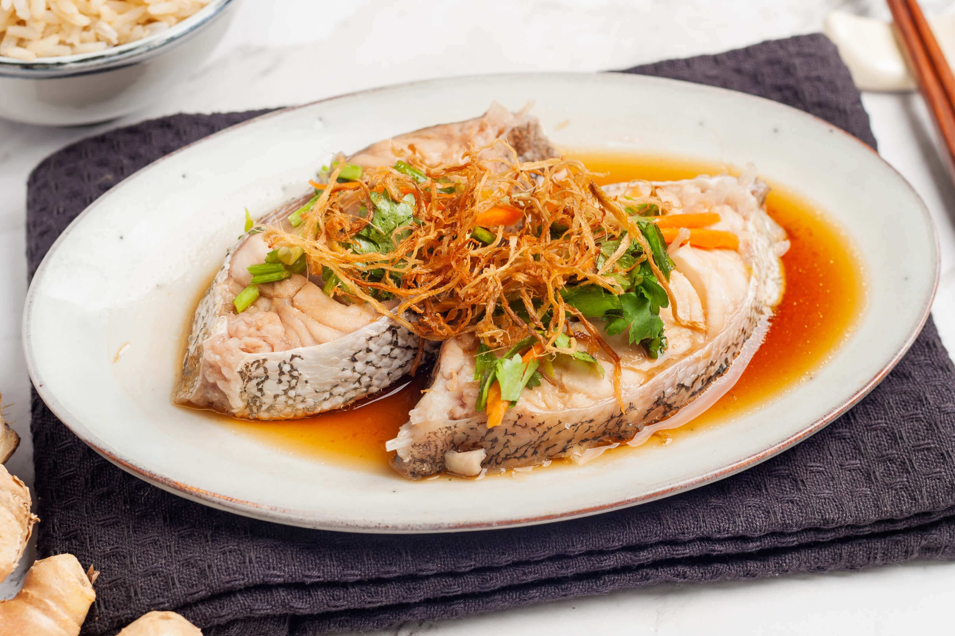 Steamed sliced fish with superior soy sauce