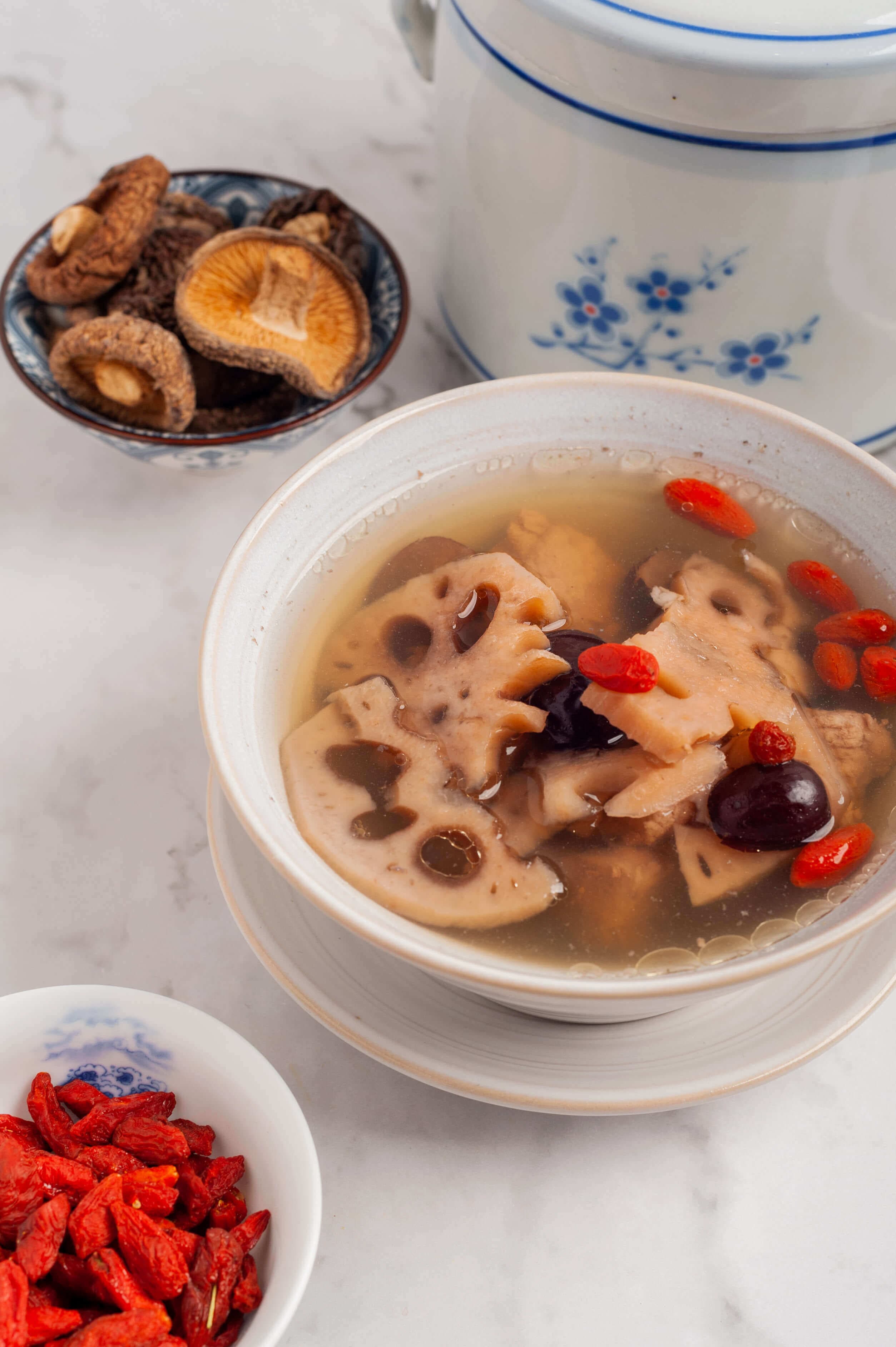 Lotus root and pork rib soup in a bowl