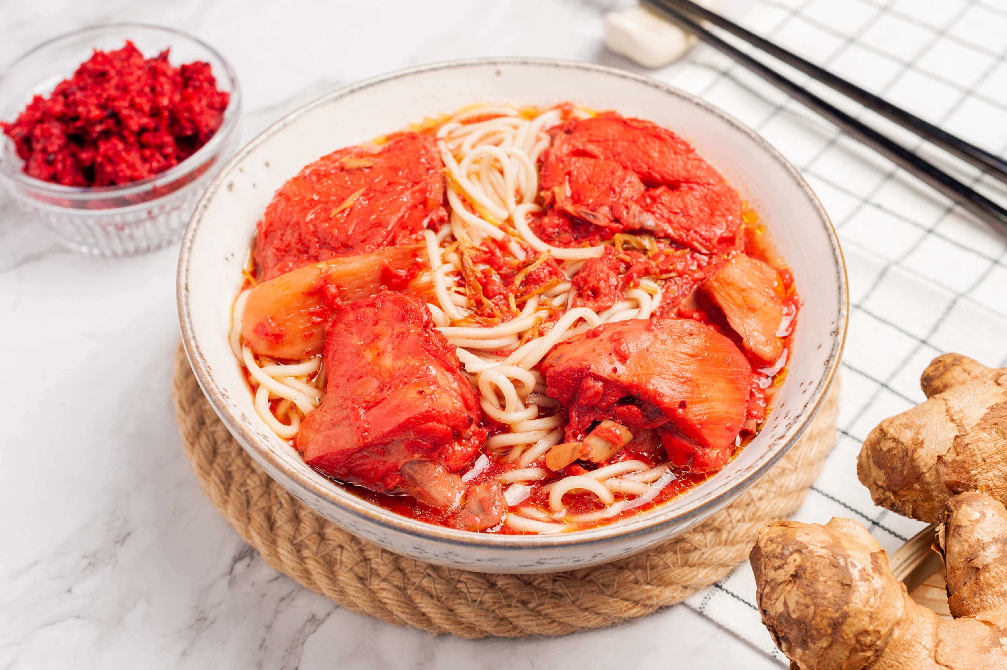 Fuzhou red glutinous rice wine chicken mee sua soup