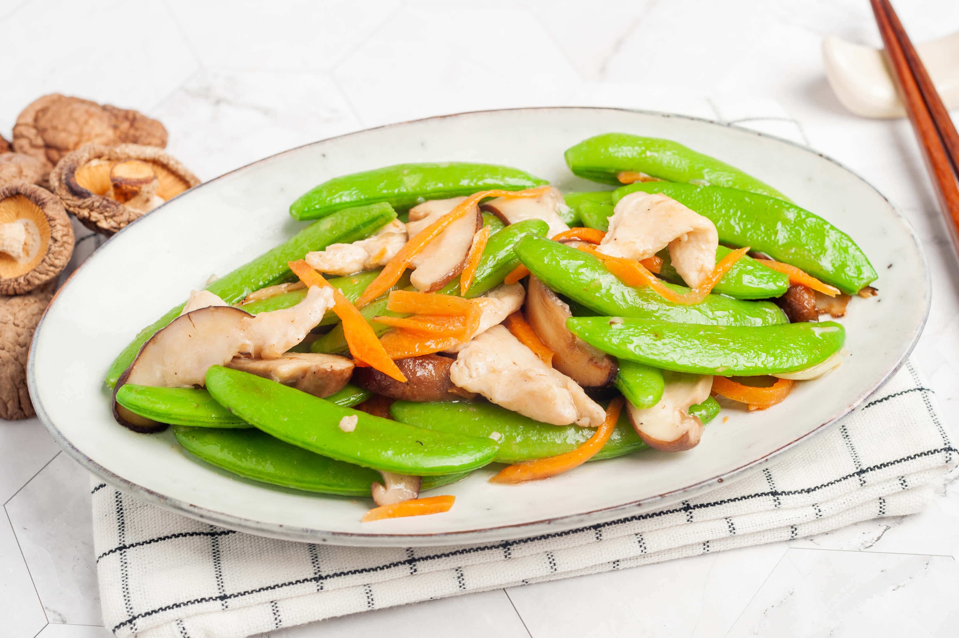 Stir Fried Snow Pea with King Oyster Mushroom