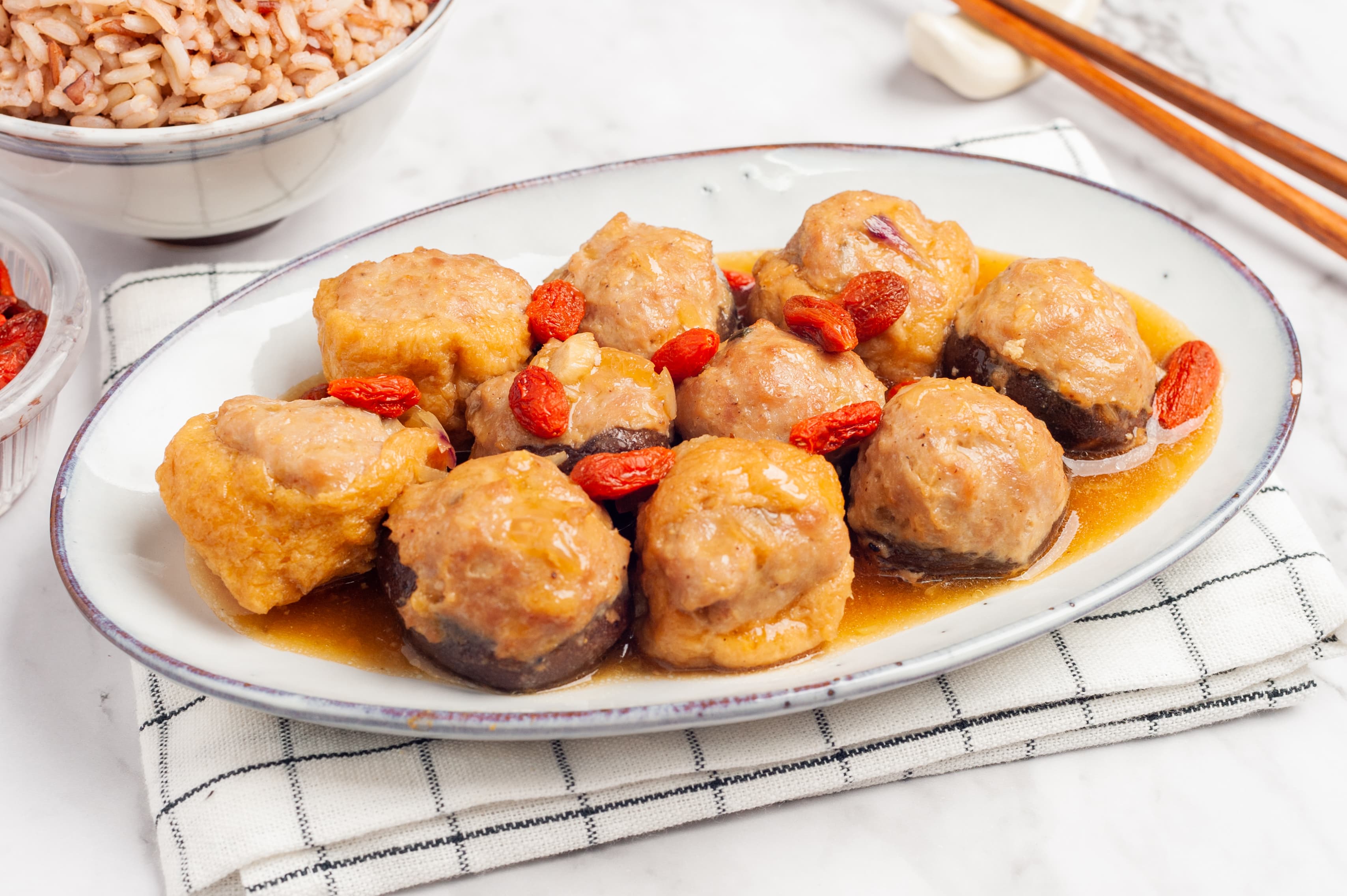 Hakka Style Stuffed Mushroom & Tau Pok with Minced Pork