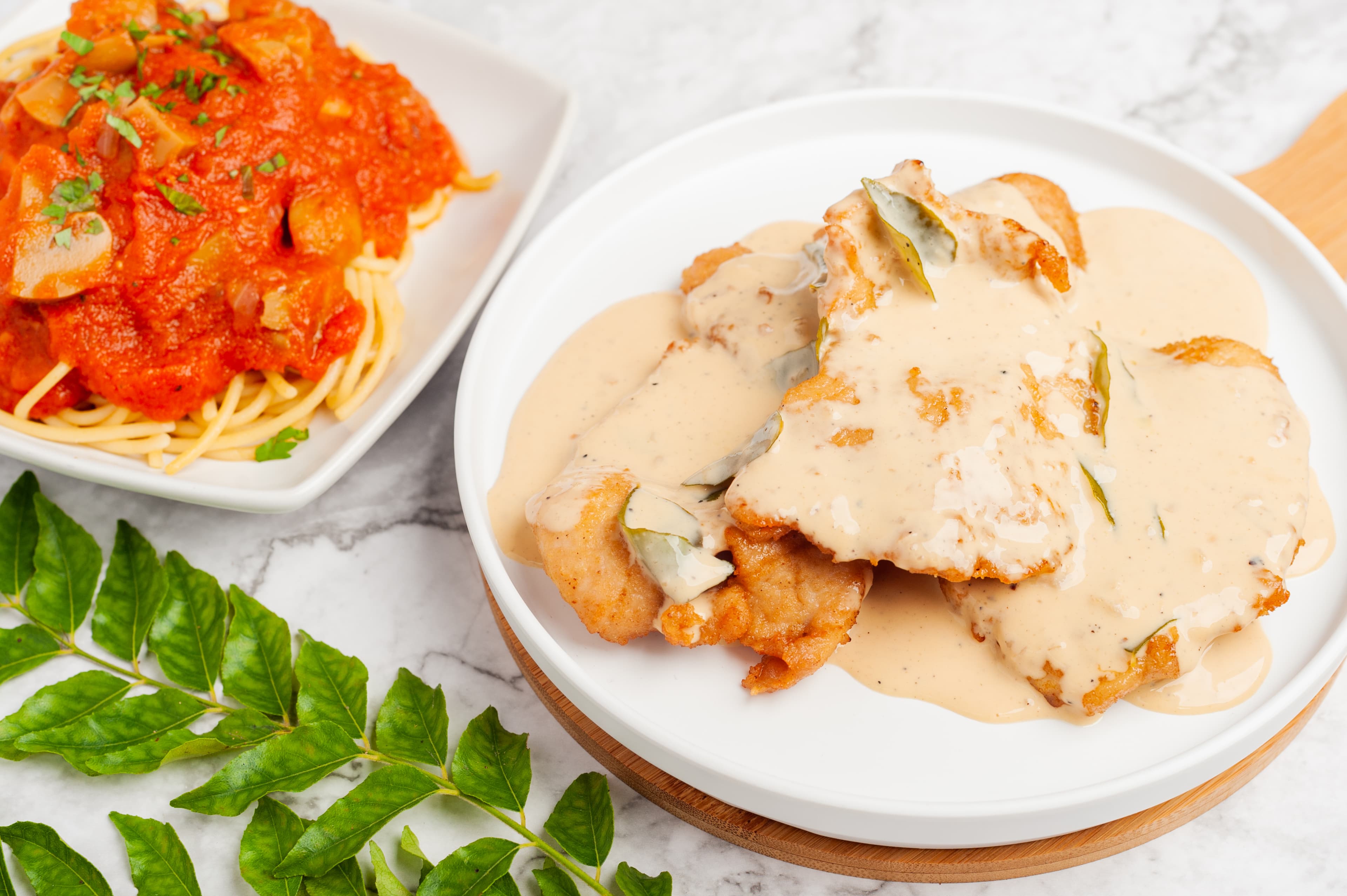 Spaghetti + Pork Chop with Butter Sauce
