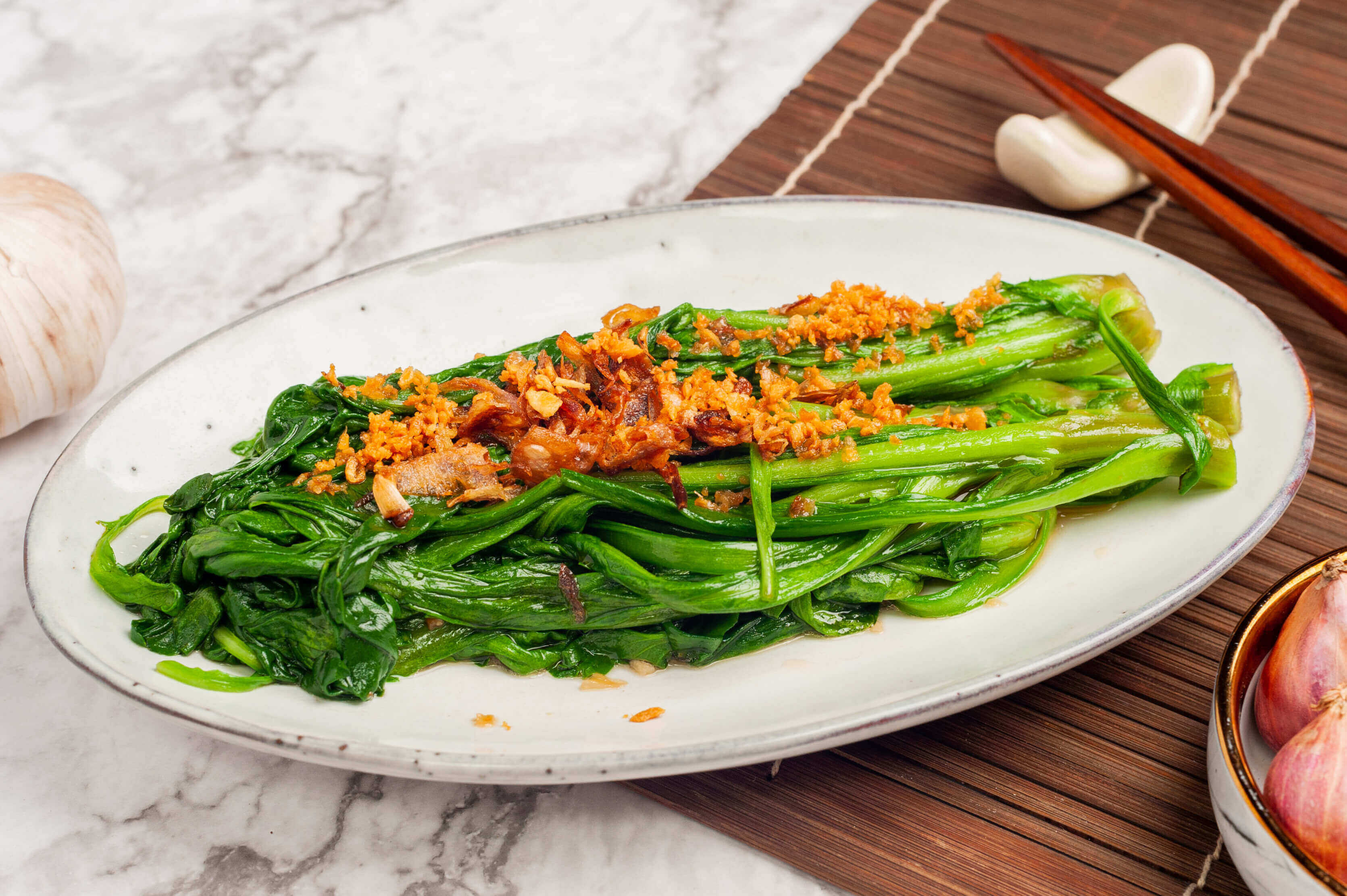 Blanched Choy Sum with Fried Garlic Oil