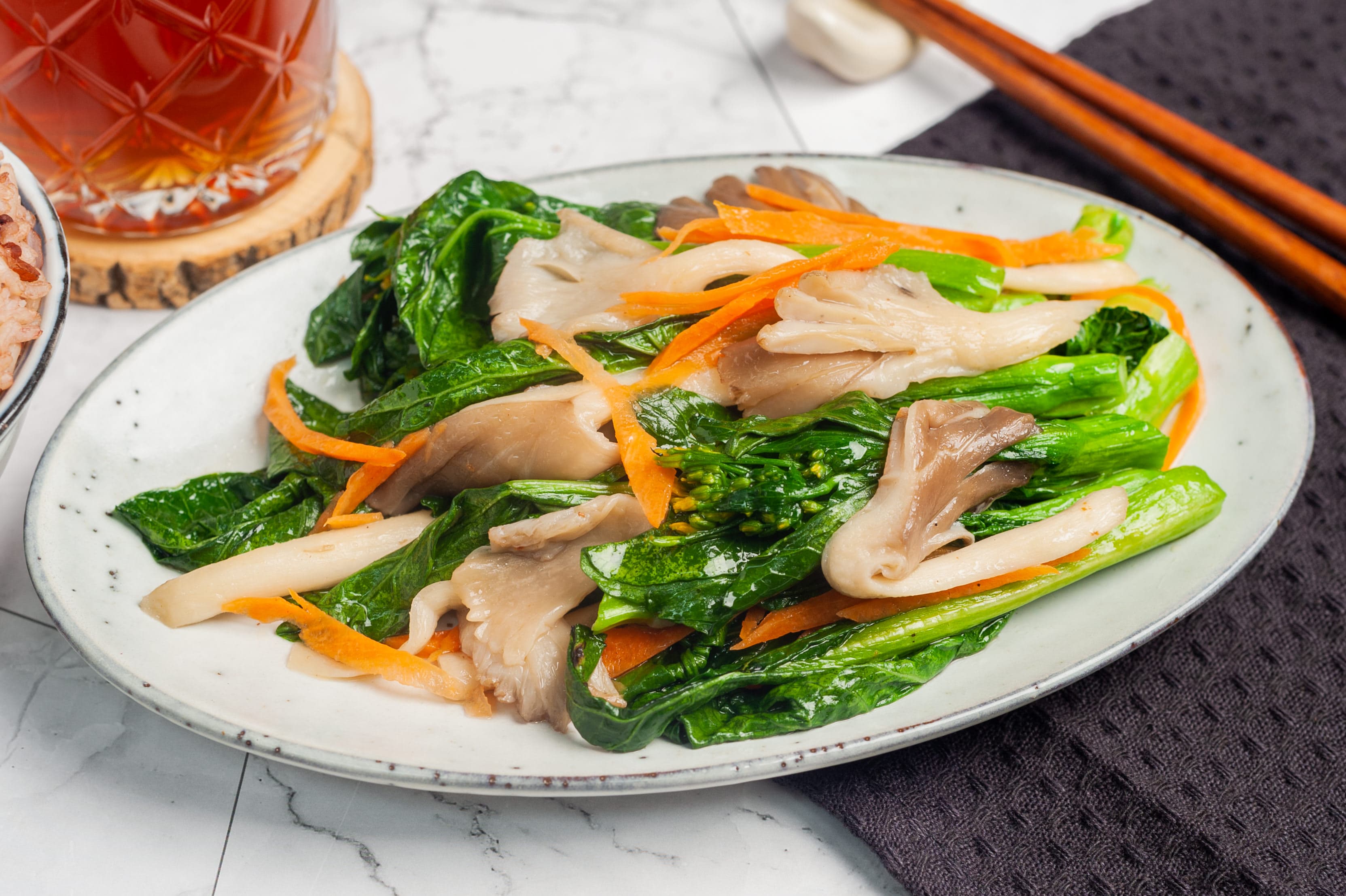 Stir Fry Choy Sum with King Oyster Mushroom