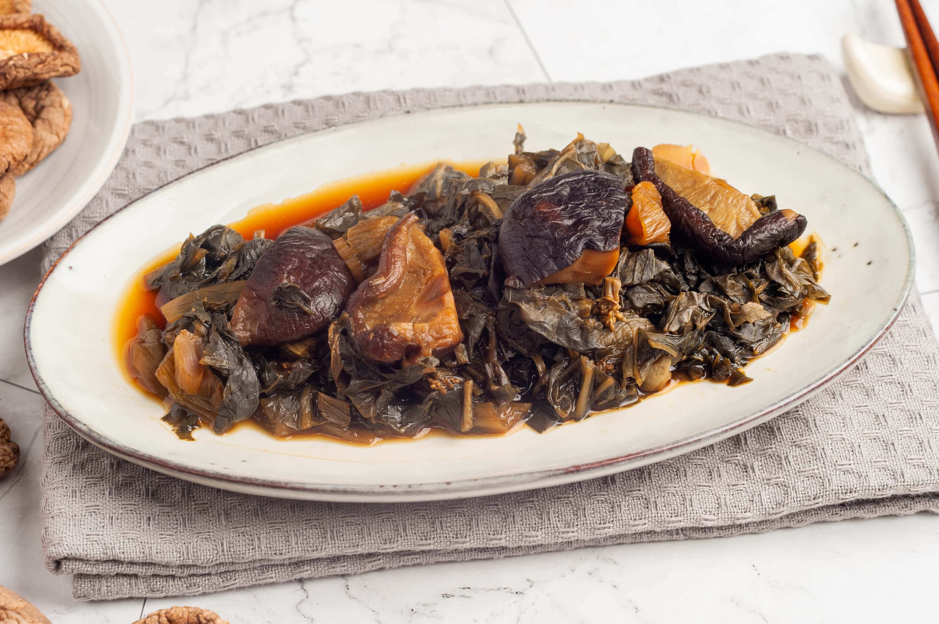 Braised Mustard Greens with Shiitake Mushrooms